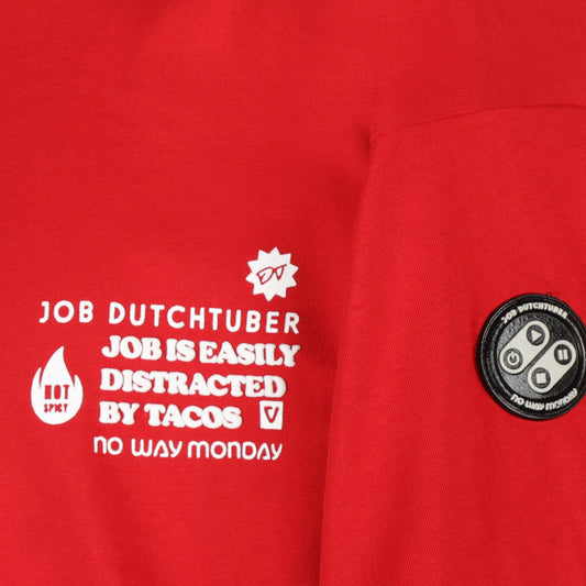 No Way Monday Equestrian Red Loose Fit T-shirt — detailfoto 6