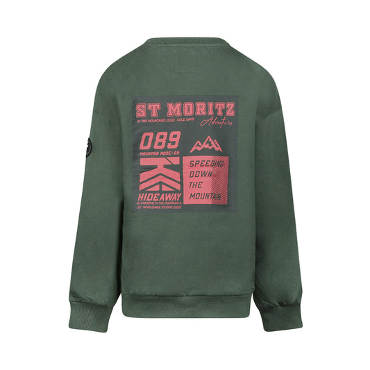 No Way Monday Jongens Loose Fit Trui - Forest green — detailfoto 2