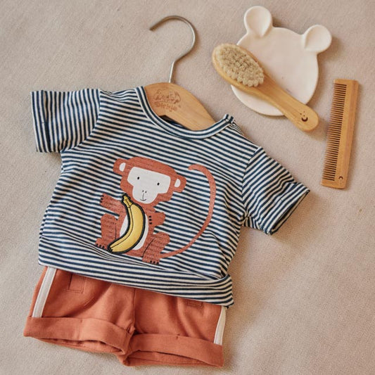 Dirkje smile little monkey baby set - t-shirt, kort broekje en bandana