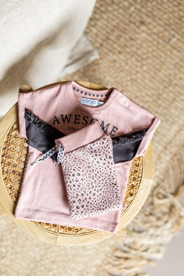 Dirkje awesome baby set – old pink t-shirt met broekje
