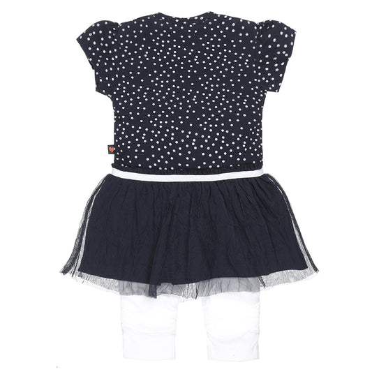 Dirkje stippen baby set – navy jurk met witte legging
