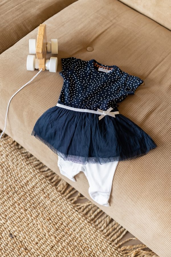 Dirkje stippen baby set – navy jurk met witte legging