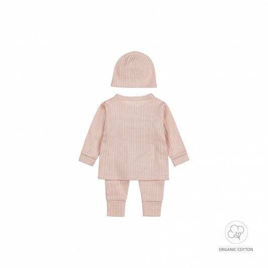 Dirkje light dusty pink baby set - t-shirt, broekje en mutsje