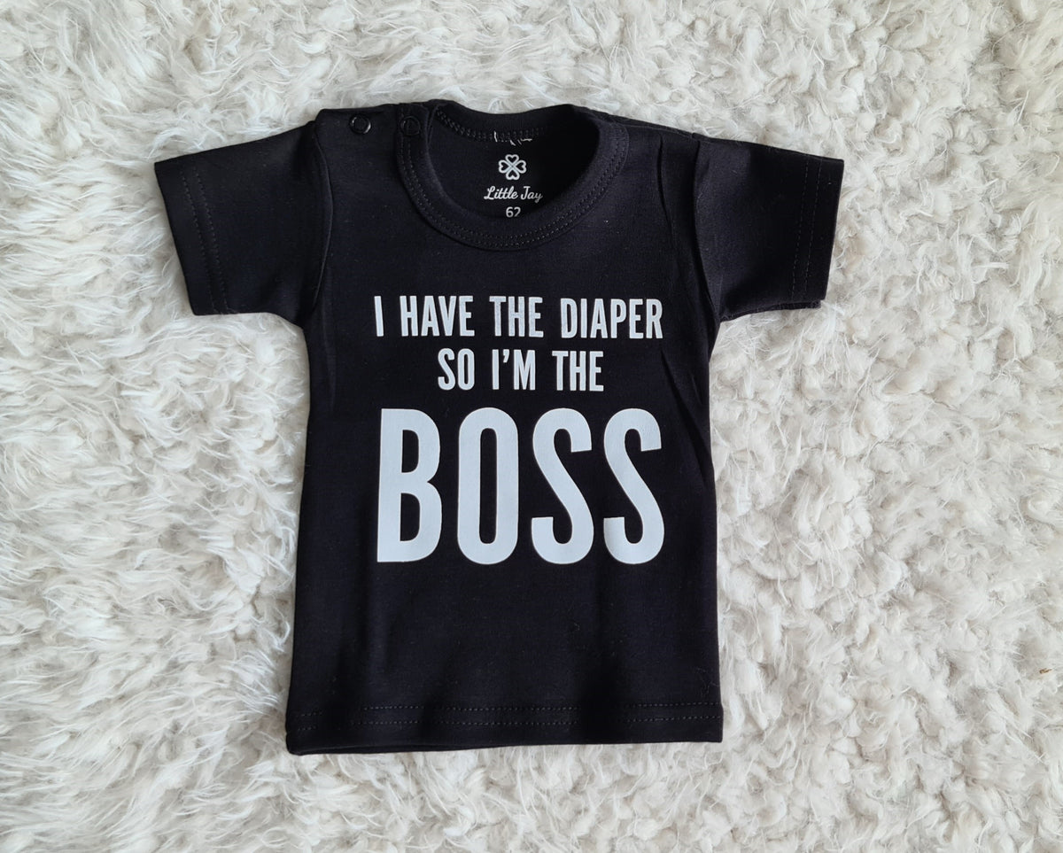 Little Jay I have the diaper so I'm the boss - Zwart - T-shirt korte mouw