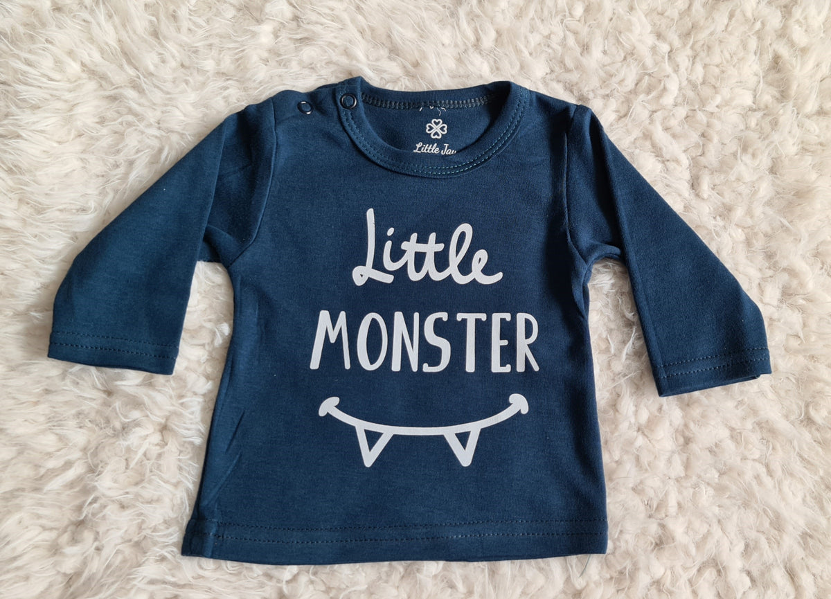 Little Jay little monster - Petrol - T-shirt lange mouw