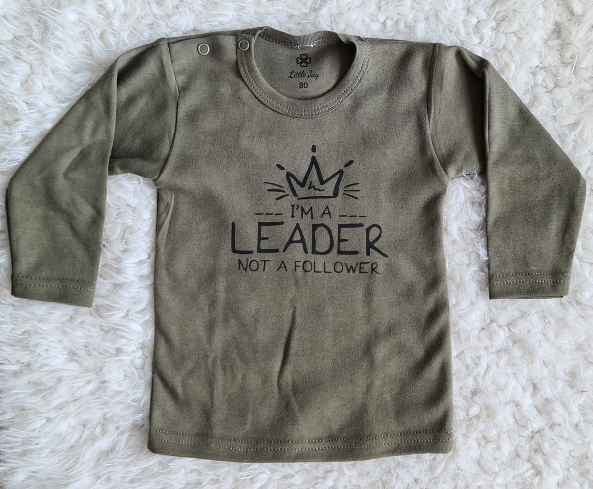 Little Jay I'm a leader not a follower - Leger groen - T-shirt lange mouw