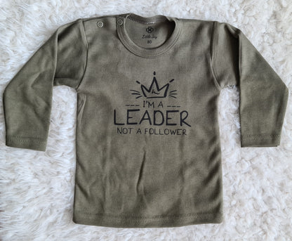 Little Jay I'm a leader not a follower - Leger groen - T-shirt lange mouw