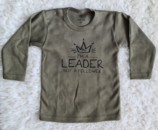 Little Jay I'm a leader not a follower - Leger groen - T-shirt lange mouw