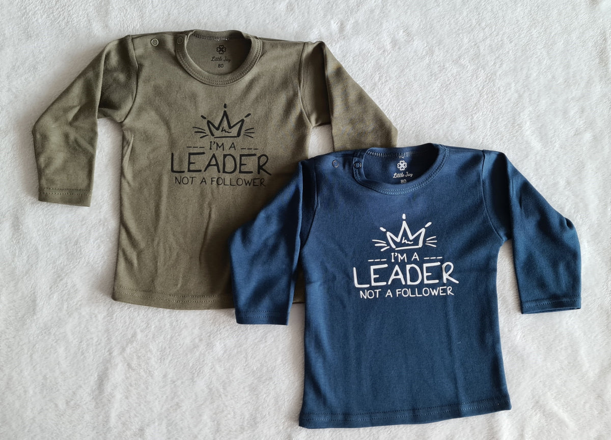 Little Jay I'm a leader not a follower - Leger groen - T-shirt lange mouw — detailfoto 2