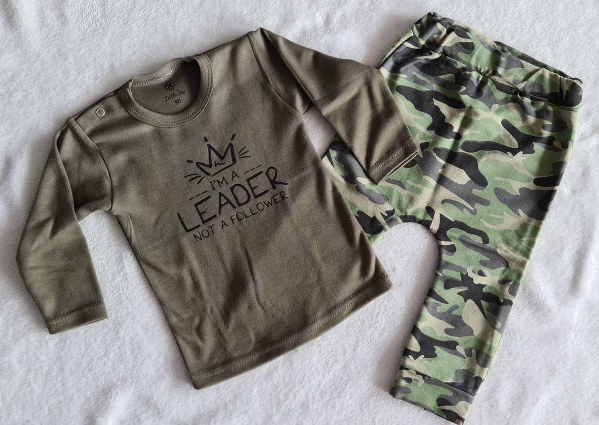 Little Jay I'm a leader not a follower - Leger groen - T-shirt lange mouw — detailfoto 3