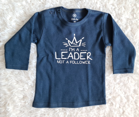 Little Jay I'm a leader not a follower - Petrol - T-shirt lange mouw
