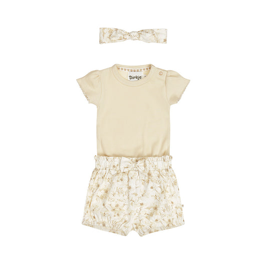 Dirkje so sweet baby set - romper, korte broek en haarbandje