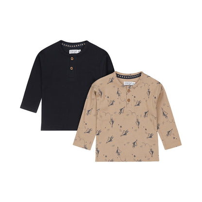 Dirkje Jongens Longsleeve 2-pack - Donkerblauw en zandbeige