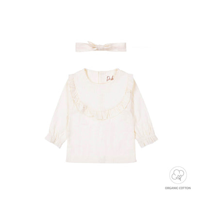 Dirkje off white baby set - blouse en haarband
